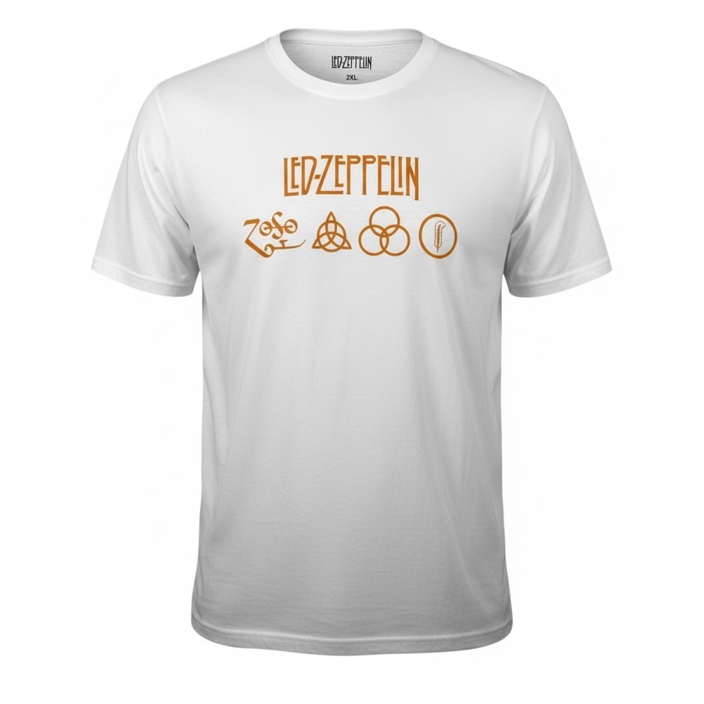 NWT Led Zeppelin Rock Band White & Orange Graphic Short Sleeve tshirt Unisex 2XL